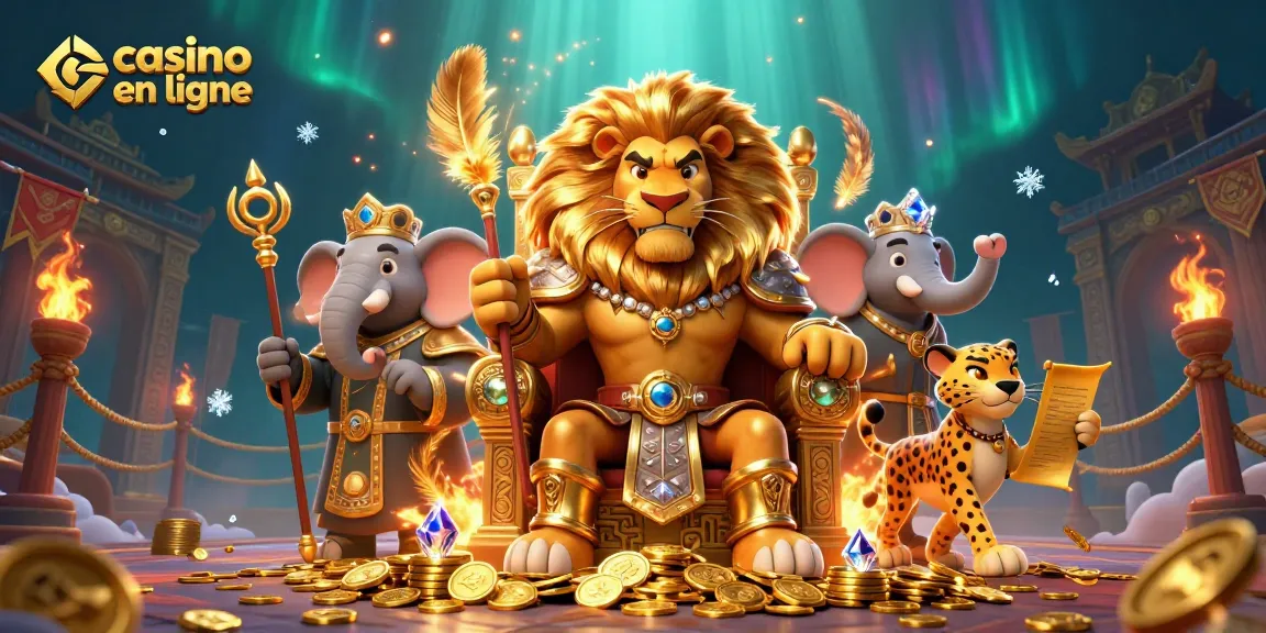 Jouez au casino en ligne avec des jeux palpitants illustrés par un lion majestueux.