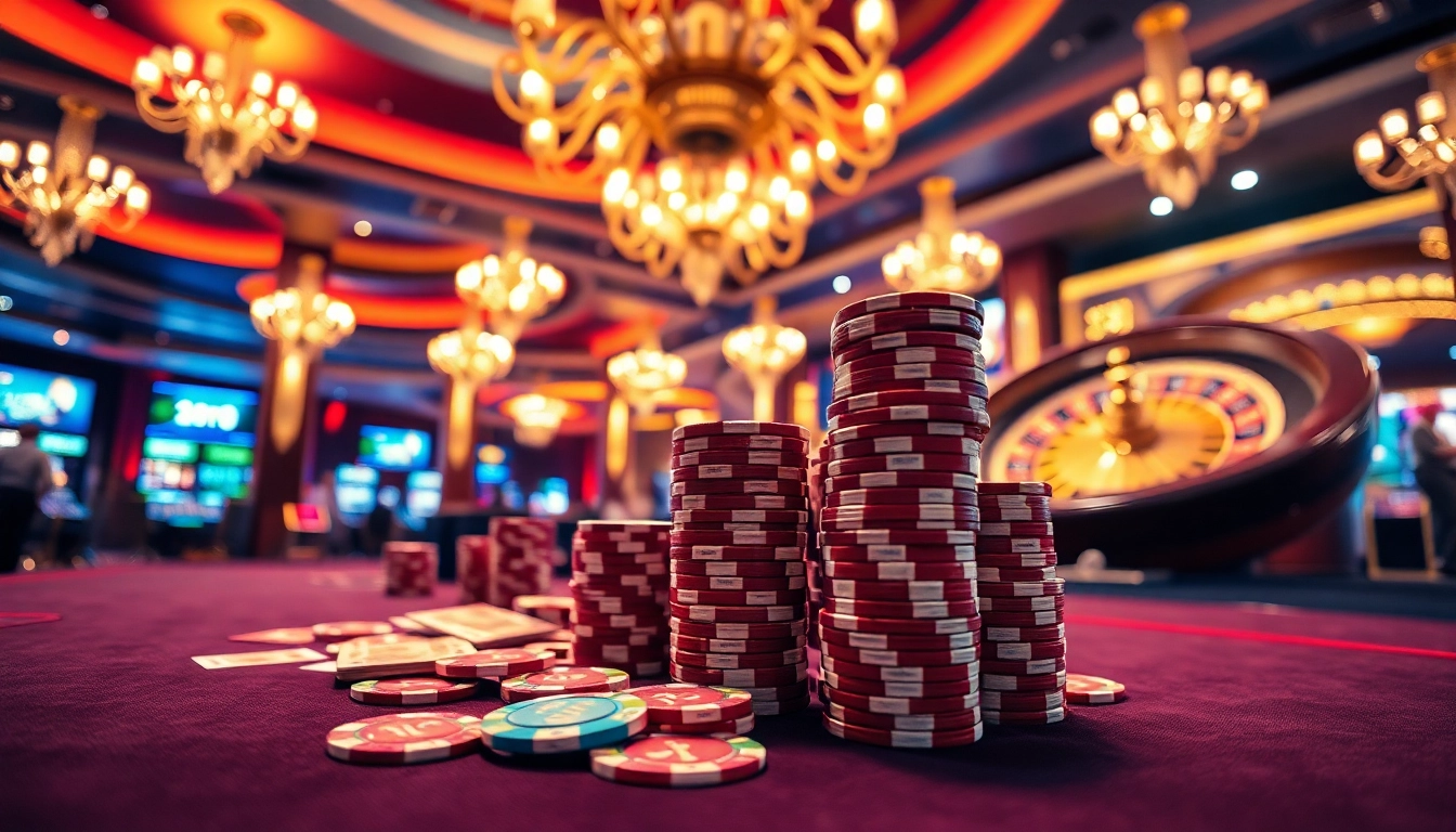 Jouer à des jeux de casino en ligne avec des jetons colorés sur une table luxueuse.