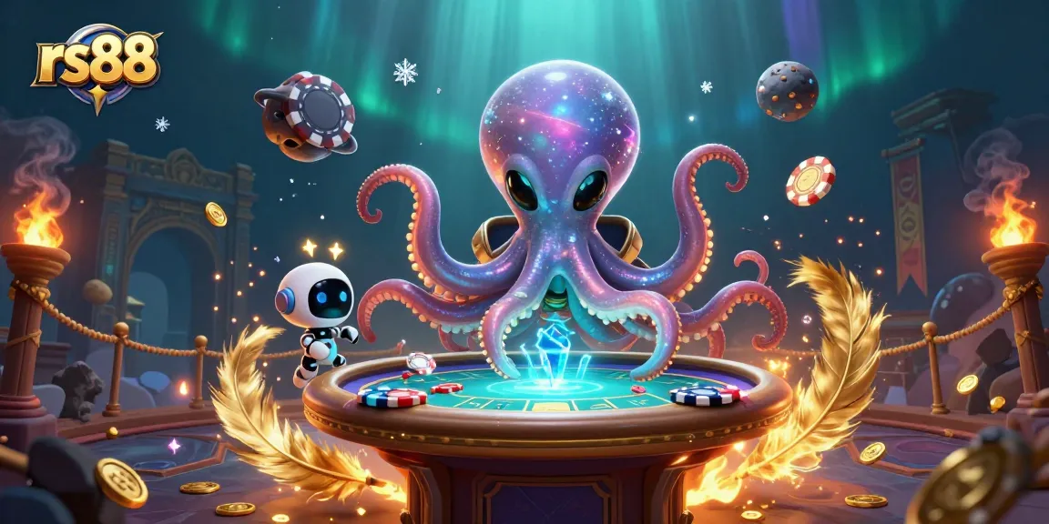Experience thrilling gameplay at rs88 with a vibrant scene of an alien octopus mastering poker.