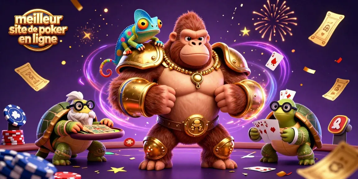 Jouer au meilleur site de poker en ligne avec des personnages animés en pleine action autour d'une table de poker.