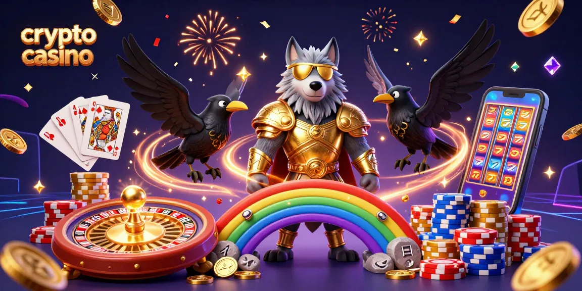 Jouez au crypto casino avec Odin et ses corbeaux, entourés de jetons et de pièces d'or.