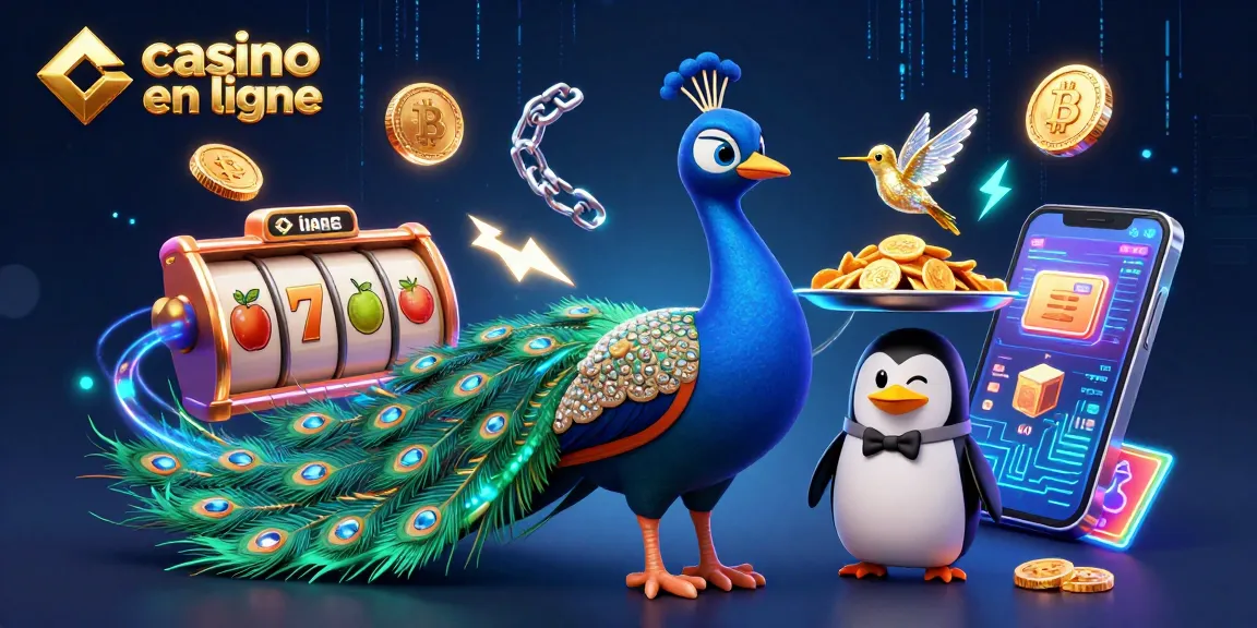 Les joueurs s'immergent dans l'univers du casino en ligne, entourés de machines à sous vibrantes et de crypto-monnaies scintillantes.