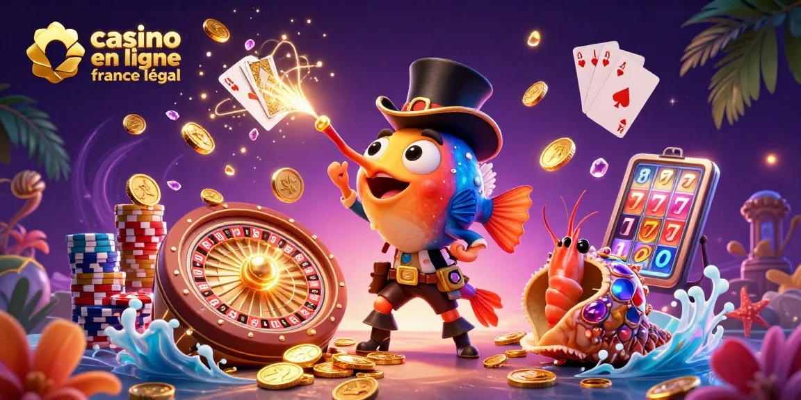 Casino en ligne légal en France : Illustration dynamique avec un poisson-lanterne et des jetons de poker.