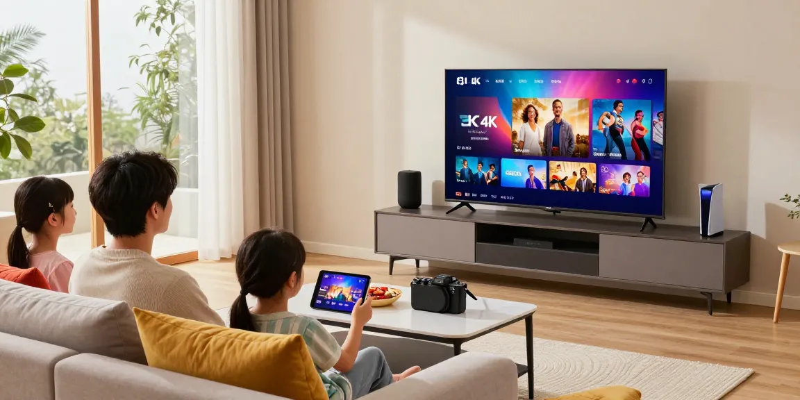 Un utilisateur satisfait regardant Atlas pro ontv en 4K sur un grand écran dans un salon moderne.