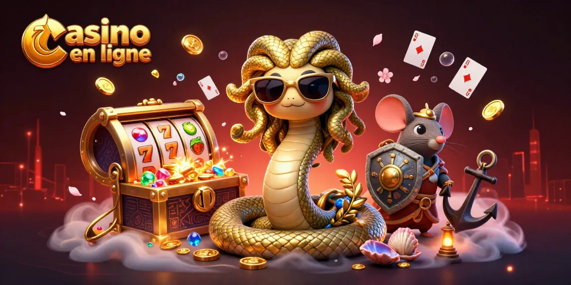 Découvrez un univers de casino en ligne avec Medusa et un guerrier souris dans une scène ludique.