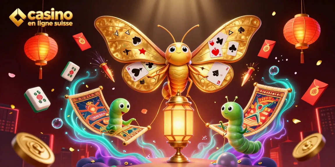 Jouez au casino en ligne suisse avec des motifs de jeu inspirés d'un papillon majestueux et de lanternes lumineuses.
