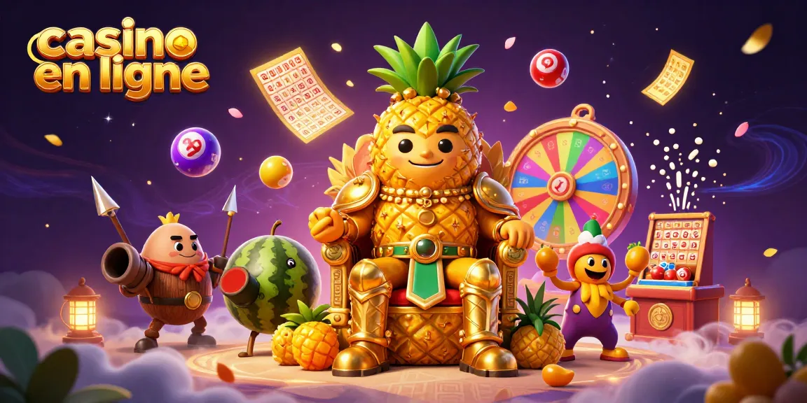 Découvrez l'excitation du casino en ligne avec le roi ananas et ses gardes en pleine action.